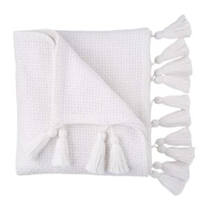 Beddy's Bed-Ease White Knitted Throw Blanket with Tassels Fringe NWOT